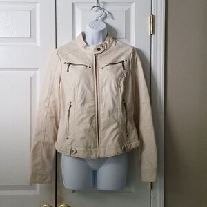 Indigo Saints cream color pleather faux leather biker moto jacket  Sz L  NWT